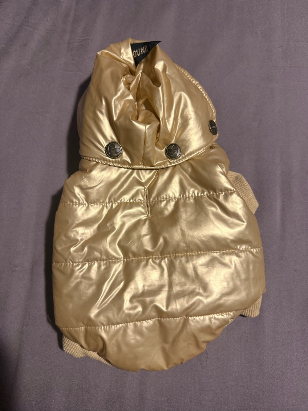 Gold Puffer Dog Jacket with Hood XS